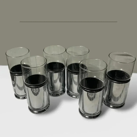 MCM Atomic Age 1950s Crystal and Chrome Highball Glasses w Cork Insulationn. - Picture 7 of 8